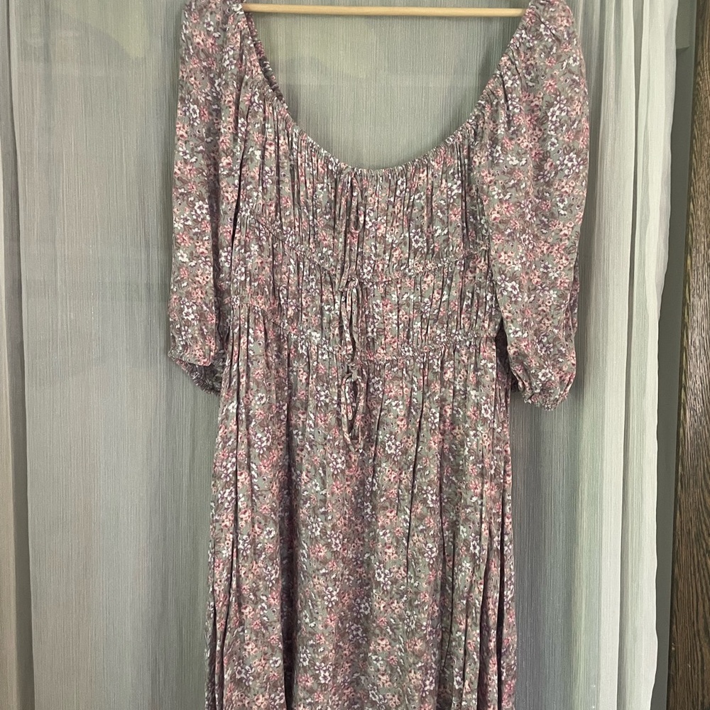 Altar'd State Floral Long Sleeve Dress - Pink and Gray